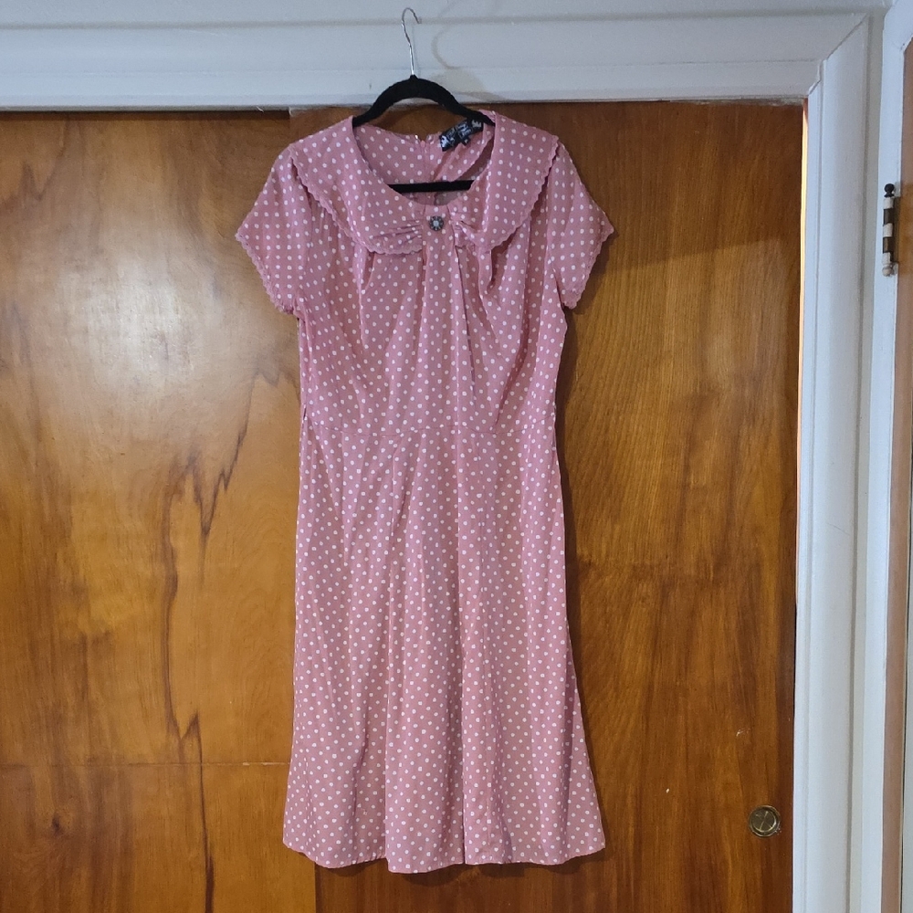 Hell Bunny Pink Polka Dot Midi Dress